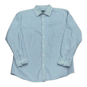 Sears Shirt Mens Medium Blue Check Plaid Long Sleeve Button Up Slim Fit Stretch